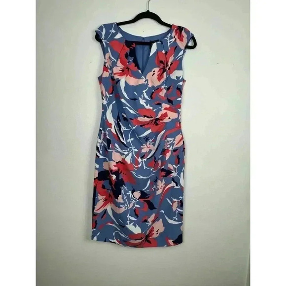 Adianna Papell Blue Blush Pink Faux Wrap Dress Size 8 Workwear, cocktail wedding - Picture 3 of 8